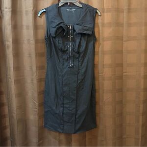 Elie Tahari Exposed Zipper Front‎ Black Sheath Ruffle Dress Sz 0 reg $398